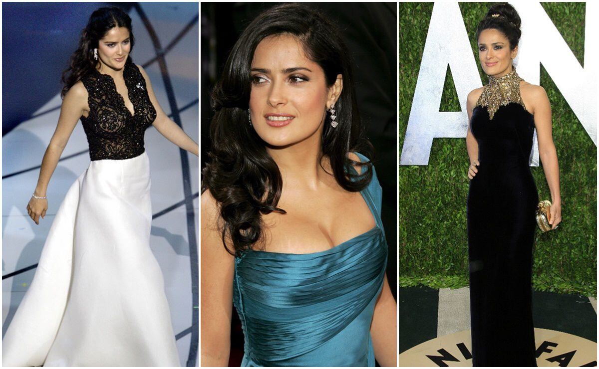 <B>Los vestidos con los que Salma Hayek ha arrasado en los premios Oscar</b><p>Fotos: Agencias 