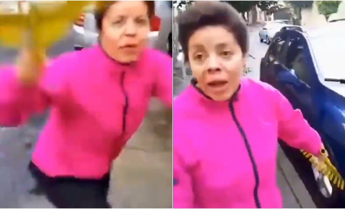 Video muestra a “Lady Coladera” agrediendo a un hombre por estacionarse frente a su banqueta. Foto: Captura de pantalla / X