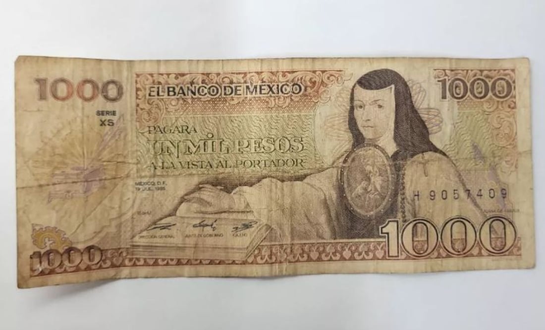 Billete de $1,000 pesos de Sor Juan Inés de la Cruz. Foto: Captura / Mercado Libre