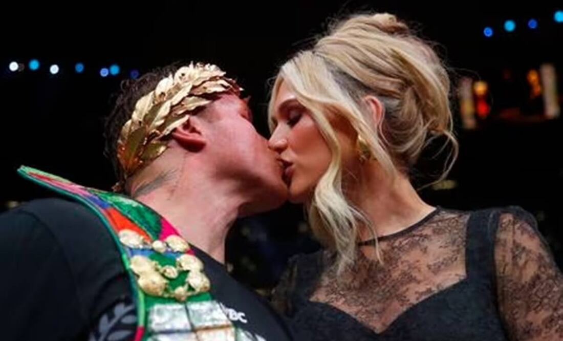 El vestido de cuero con el que Fernanda Gómez, esposa de Canelo Álvarez, enamoró Las Vegas. Foto: EFE