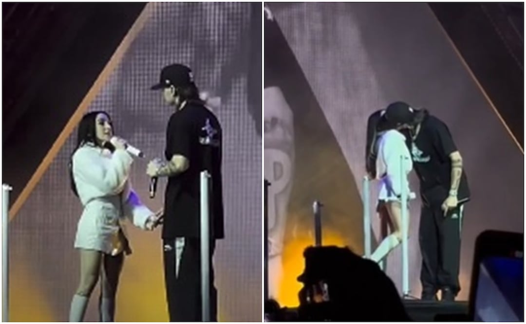 Así fue el primer beso en público de Nicki Nicole y Peso Pluma en México. Foto tomada de videos