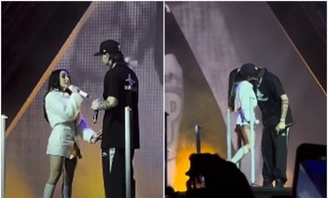 Así fue el primer beso en público de Nicki Nicole y Peso Pluma en México. Foto tomada de videos
