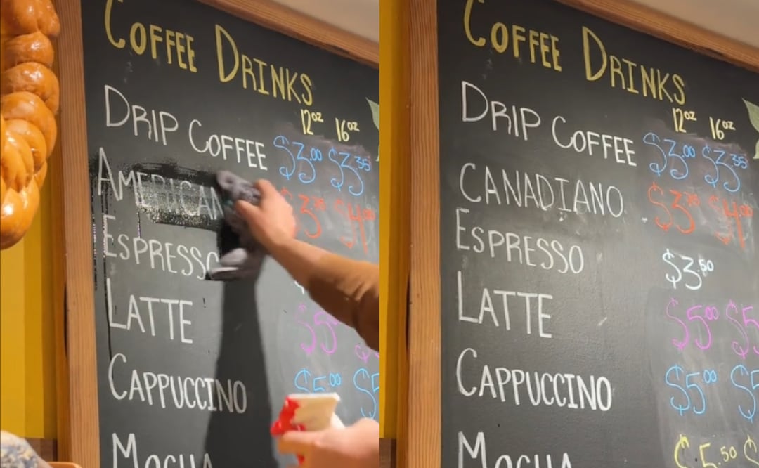 Restaurantes de Canadá borran de su menú el café americano tras aranceles de Trump; ahora se llamará ‘café canadiano’. Foto: Tomada de TikTok @duncan.garage