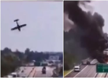 Tragedia en Italia: avioneta se desploma sobre autopista y explota en pleno tránsito. IMÁGENES