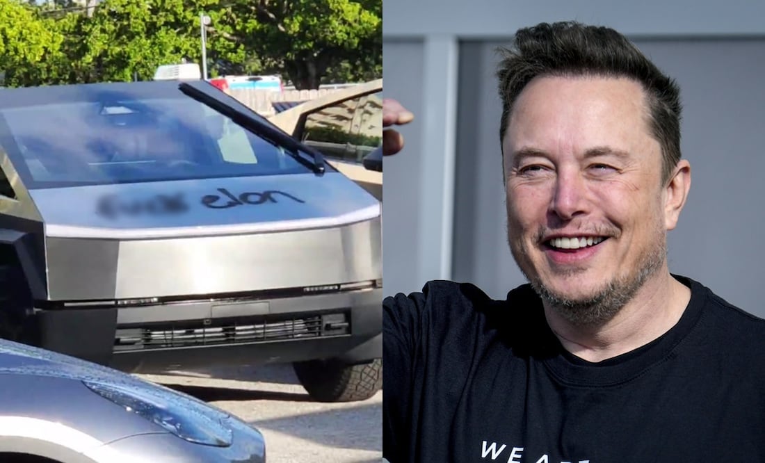 Vandalizan decenas de Tesla Cybertrucks con mensajes contra Elon Musk en Florida. Foto: 
Yasser Rabello/Instagram/AP/Ebrahim Norooz