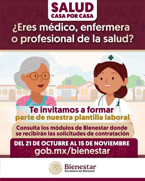 Convocatoria empleo Secretaría de Bienestar Salud Casa por Casa. Foto: Secretaría de Bienestar