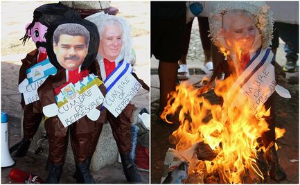 Migrantes queman piñatas de presidentes en protesta contra cumbre migratoria en Chiapas