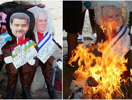 Migrantes queman piñatas de presidentes en protesta contra cumbre migratoria en Chiapas