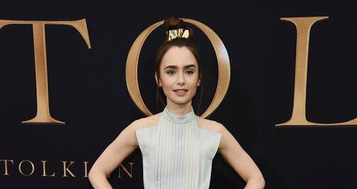 Lily Collins cautiva con vestido multicolor en estreno de ‘Tolkien’