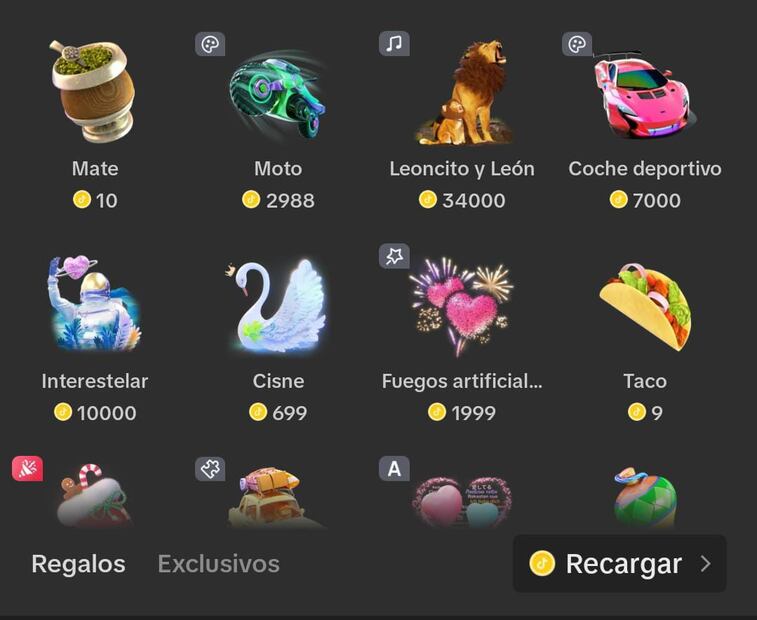 Screenshoot donaciones de lives en Tiktok.