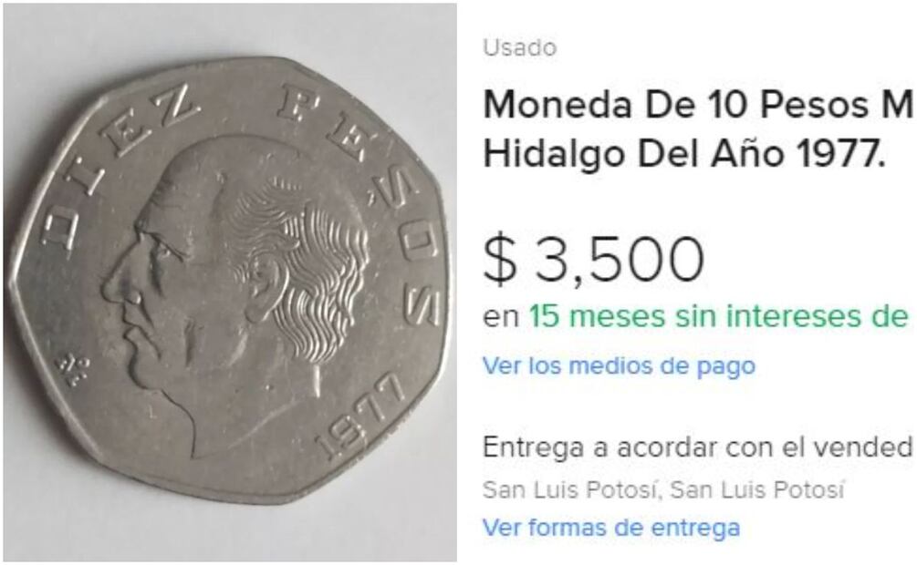 Moneda de $10 pesos del Padre de la Patria. Foto: MercadoLibre / Captura