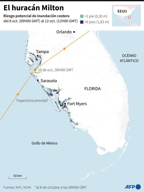 "Si se quedan morirán": Florida llama a evacuar ante la llegada del huracán Milton. ¿Cuándo tocará tierra? (Photo by Lise KIENNEMANN and Jean-Michel CORNU / AFP)