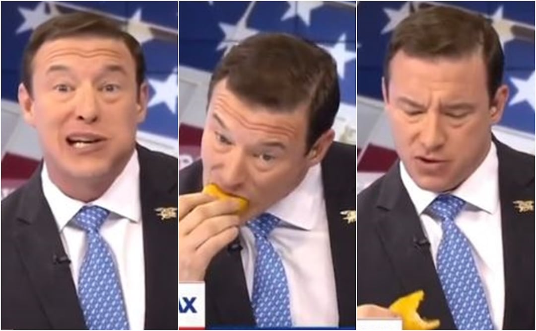 Presentador de noticias come tacos en programa y se burla de migrantes deportados. Foto: TikTok