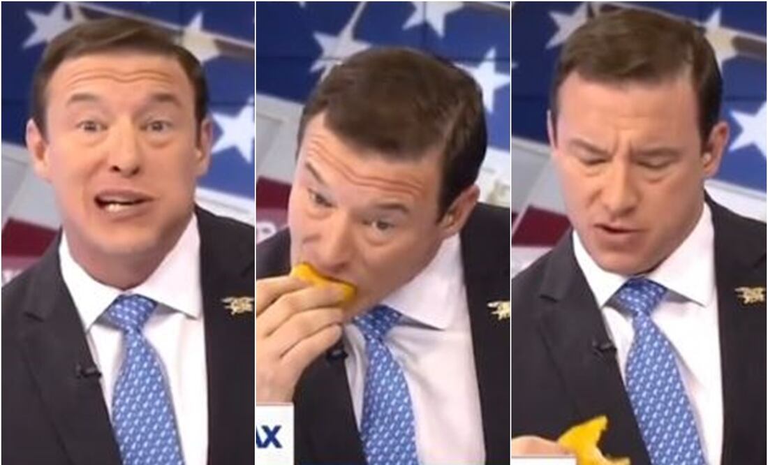 Presentador de noticias come tacos en programa y se burla de migrantes deportados. Foto: TikTok