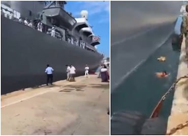 Impresionante caída de bailarina al mar en despedida de buque japonés en Acapulco. VIDEO