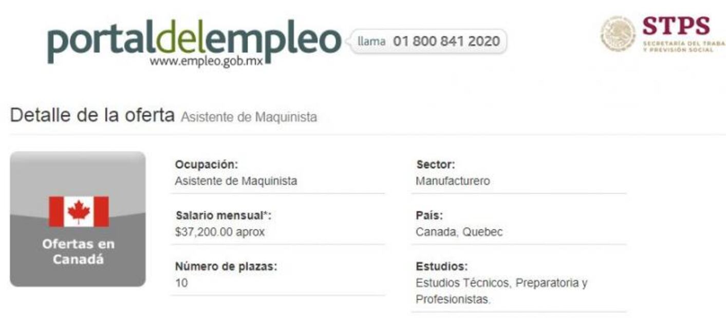Trabajo en Canadá. Solicitan mexicanos para ser asistentes de maquinista