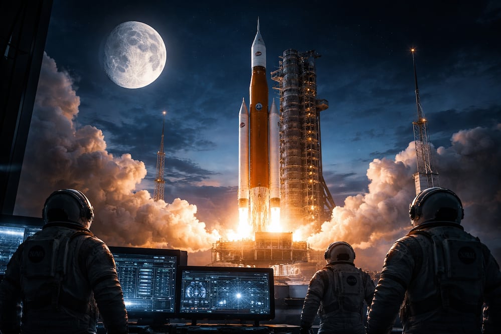 ¿Rumbo al despegue? Todo lo que sabemos de la misión Artemis II y el regreso de la NASA a la Luna en 2026. Foto IA