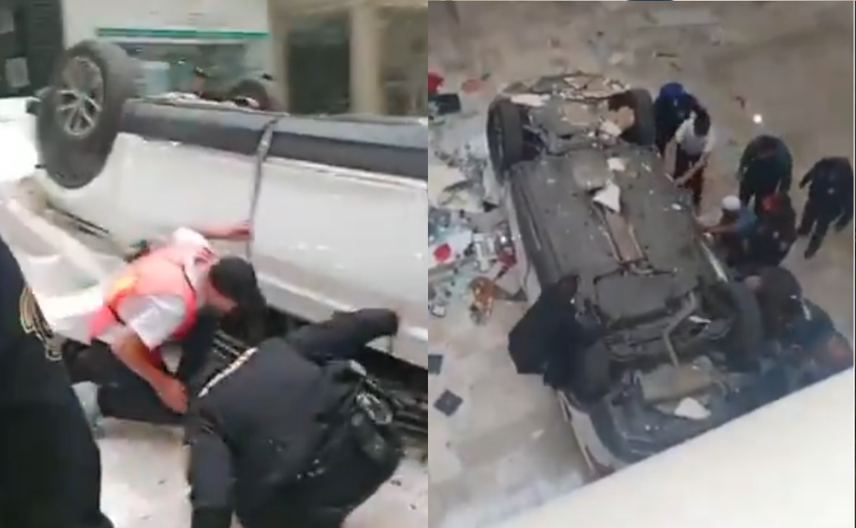 Auto vuela y cae desde estacionamiento en Plaza Lilas. VIDEOS