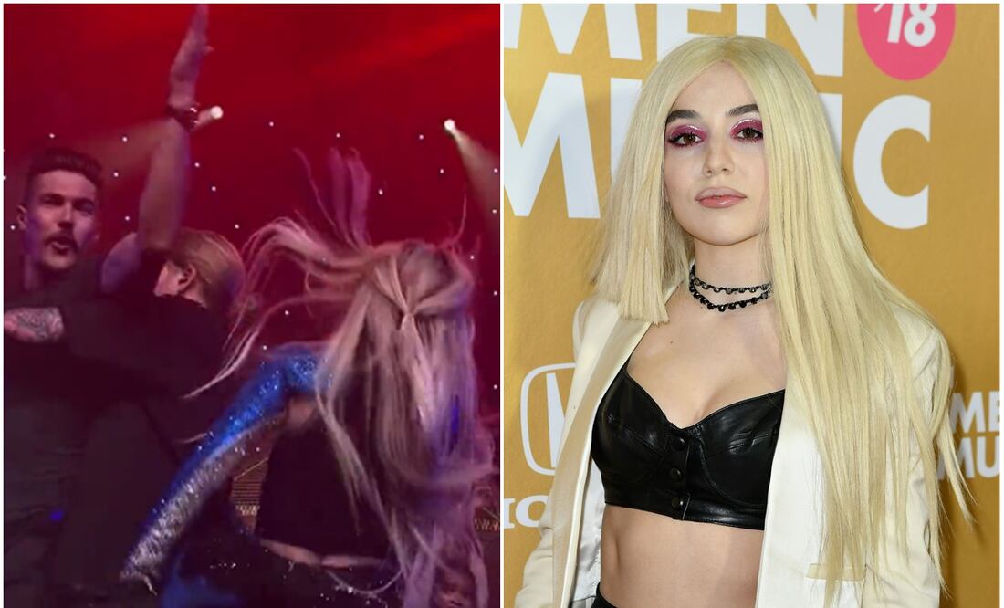Agresión impactante. Hombre golpea a Ava Max en pleno escenario. Foto: Twitter/AFP