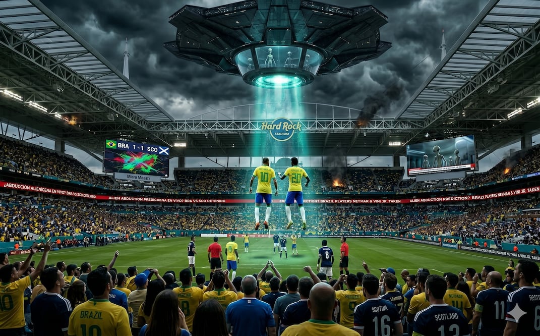 ¡LO DIJO Y DESATA EL CAOS! Vidente predice abducción alienígena en Brasil vs Escocia. Foto: IA