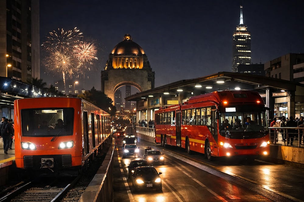 Horarios del Metro y Metrobús CDMX para Año Nuevo 2026: cierres viales, líneas afectadas y servicio especial. Foto IA