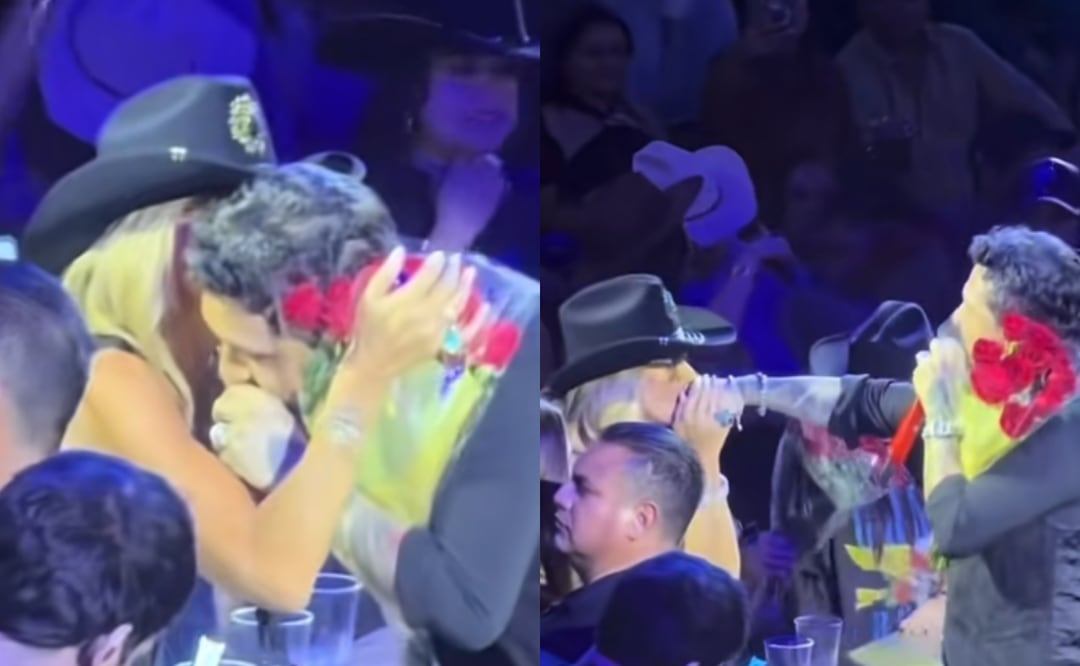 Christian Nodal reaparece sin Ángela Aguilar y Adela Micha le besa la mano en pleno concierto. Foto: TikTok