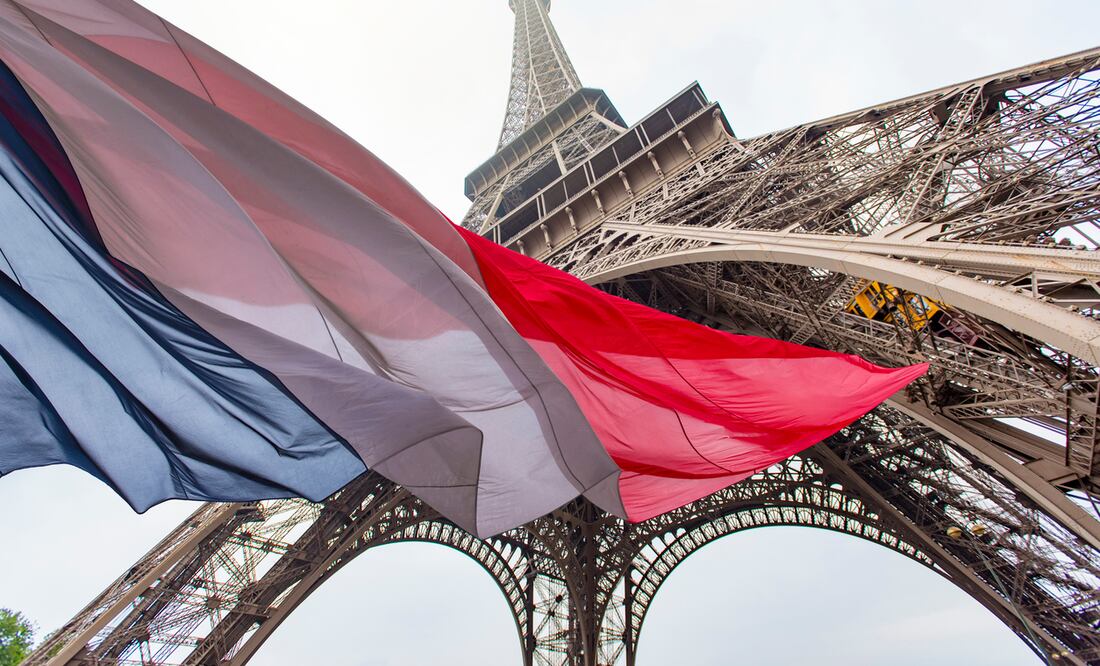Eiffel Tower and French Flag, concept picture about political situation in France and terrorist attack