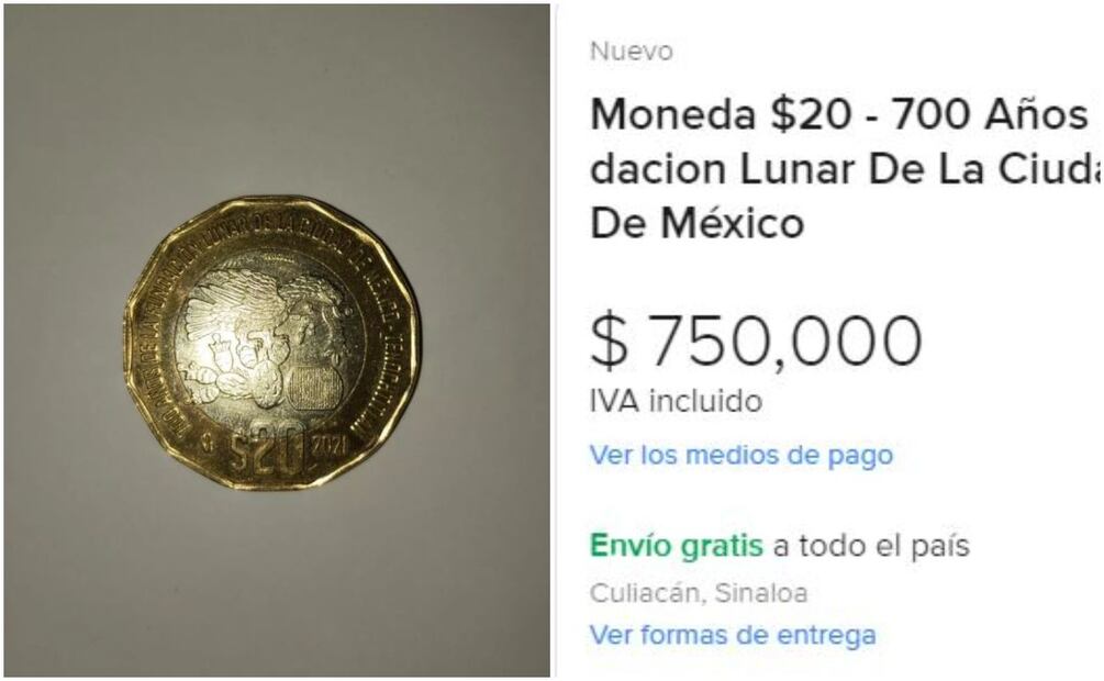 Moneda conmemorativa de 20 pesos. Foto: Mercado Libre / Captura