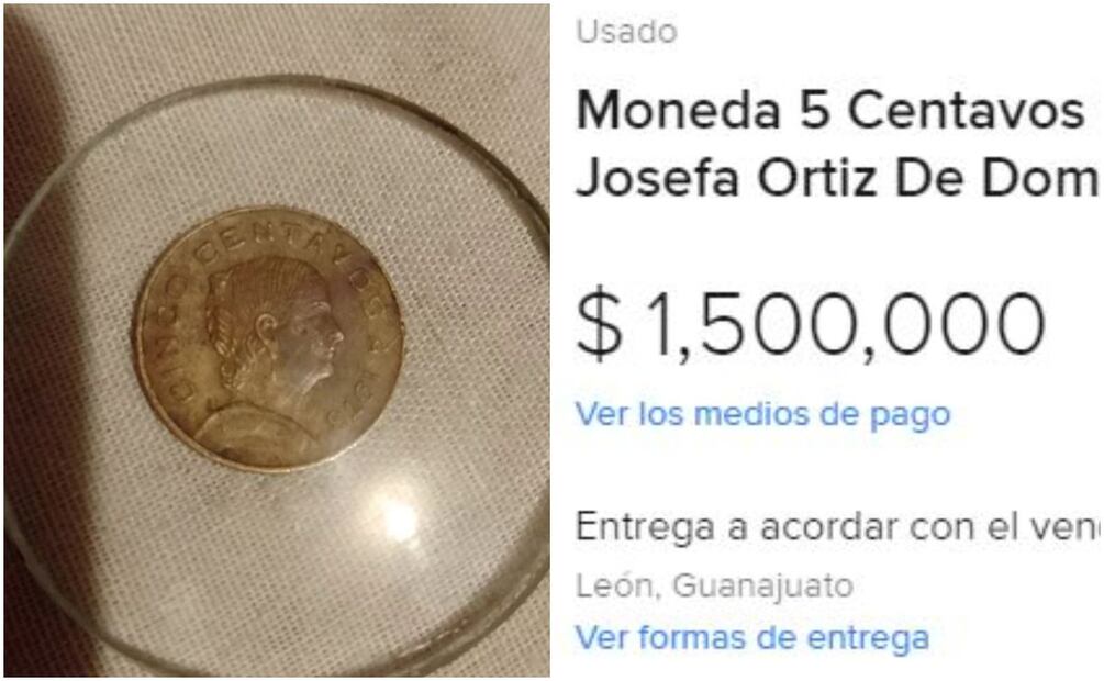 Moneda de la Independencia de México, con Josefa Ortiz de Domínguez. Foto: Captura / MercadoLibre