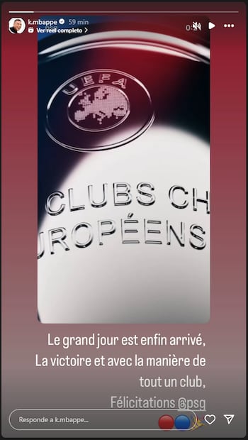 FELICITACIÓN AL PSG DE KYLIAN MBAPPÉ FOTO: HISTORIAS MBAPPÉ