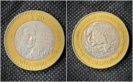 Así es la moneda conmemorativa de $20 pesos de Octavio Paz que vale $500,000 pesos