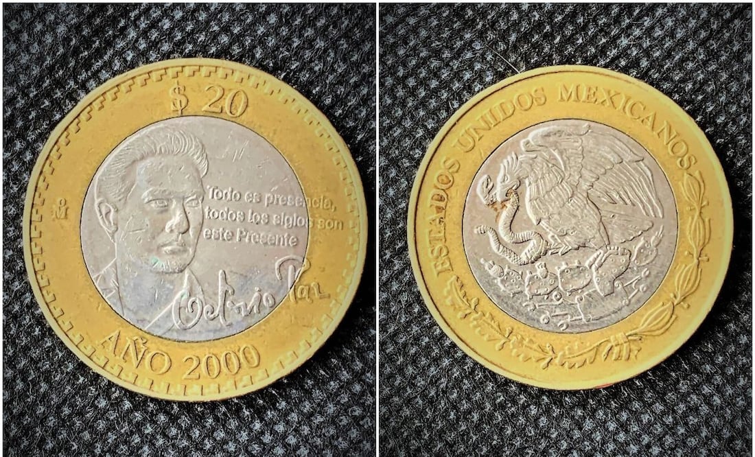 Moneda conmemorativa de $20 pesos de Octavio Paz. Foto: eBay / Captura