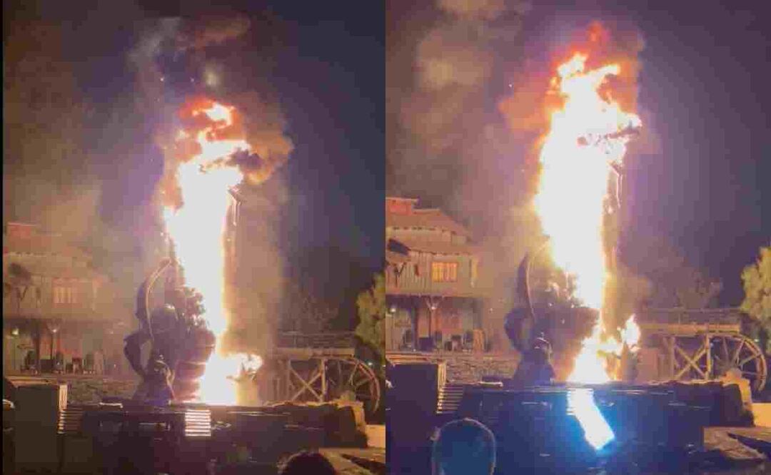 Una gran columna de humo negro se elevó al cielo como resultado del incendio en Disneyland. Foto tomada de video