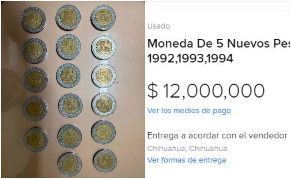Paquete de monedas de $5 pesos. Foto: MercadoLibre / Captura