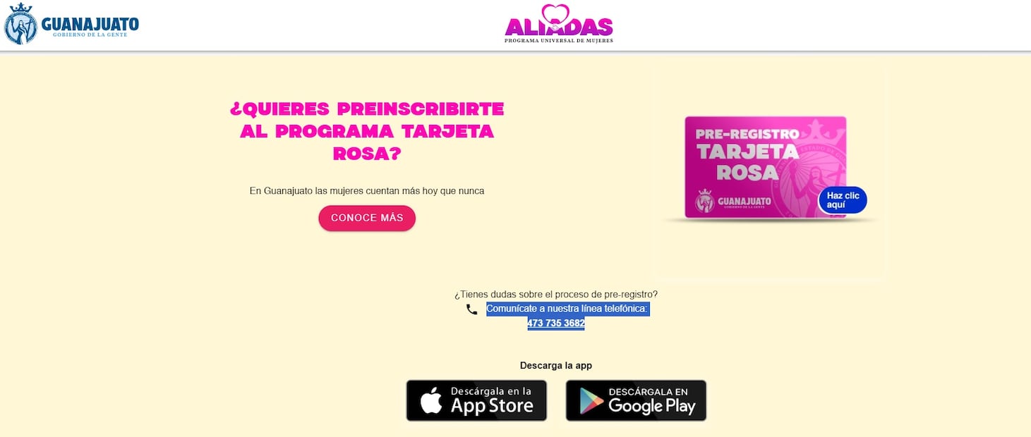 Tarjeta Rosa registro mujeres. Gobierno de Guanajuato