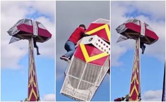 Aterrador video muestra a trabajador luchando por su vida mientras cuelga desde juego mecánico