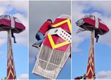 Aterrador video muestra a trabajador luchando por su vida mientras cuelga desde juego mecánico