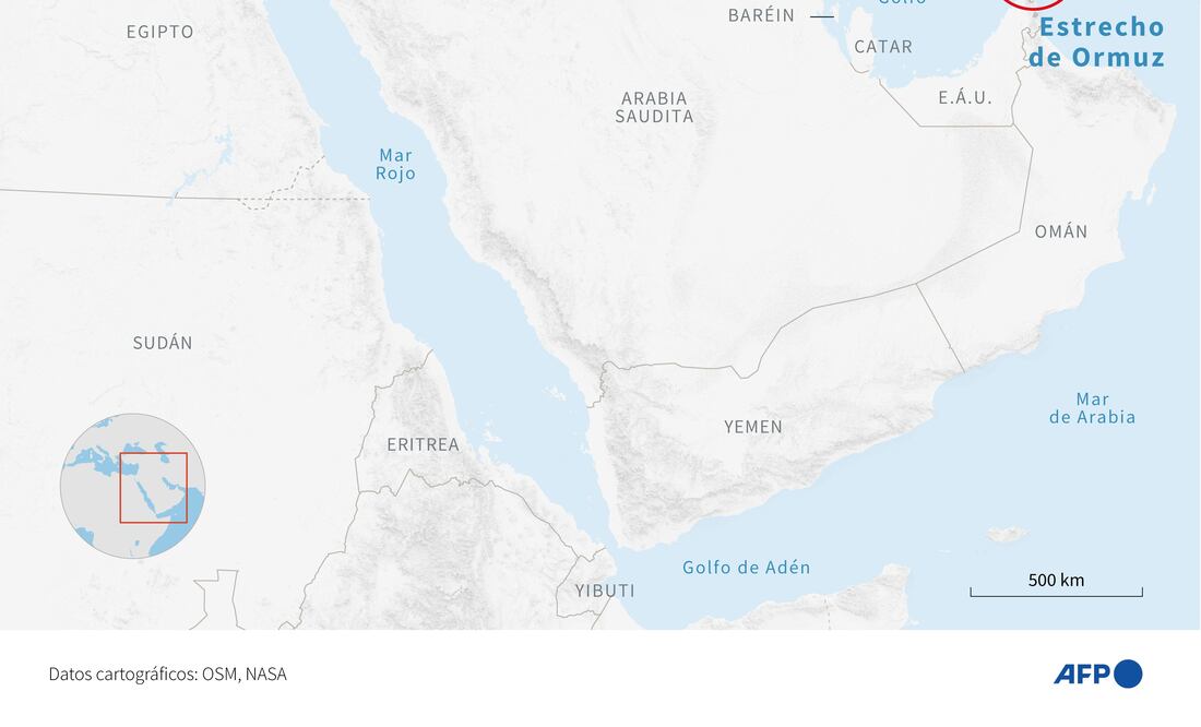 ¿Intervendrá Estados Unidos militarmente si Irán intenta cerrar el Estrecho de Ormuz? (Infografia de Jonathan WALTER y Anibal MAIZ CACERES / AFP)