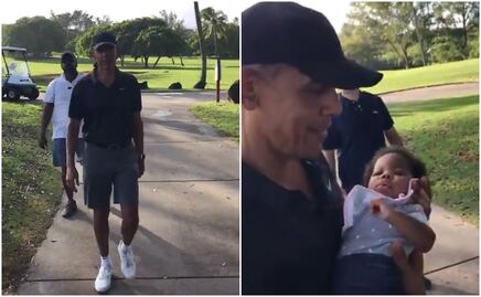 Barack Obama sorprende al arrullar a bebé mientras jugaba golf en Hawái