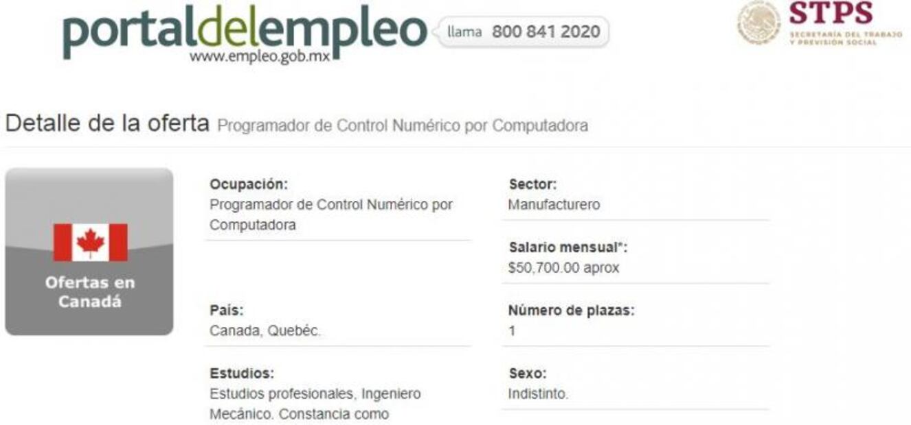 Canadá ofrece trabajo a ingeniero mecánico mexicano por $50,700