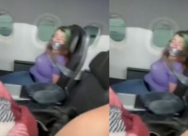 Inmovilizan a mujer con cinta por intentar abrir puerta de avión en pleno vuelo
