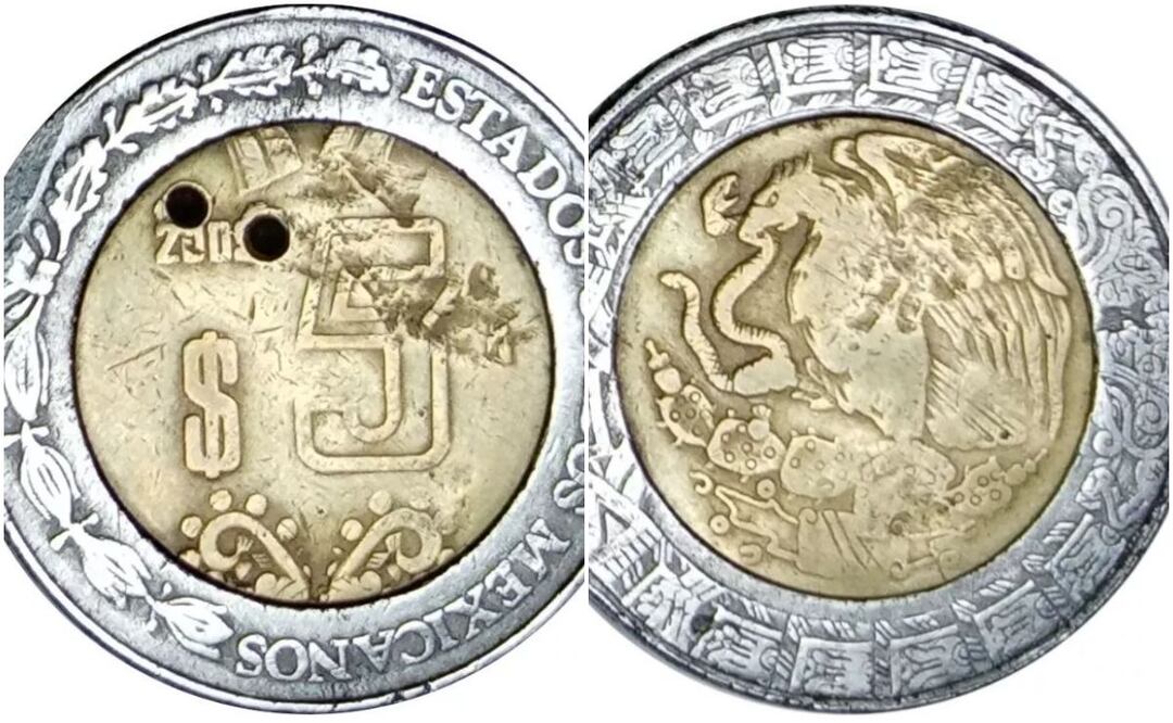 Moneda de 5 pesos con errores de fabricación. Foto: MercadoLibre / Captura