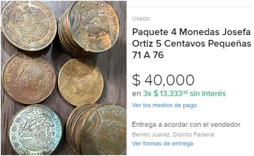 Moneda de 5 centavos de Josefa Ortiz de Domínguez. Foto: Captura / MercadoLibre