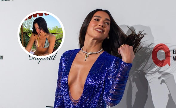 Dua Lipa impacta en Instagram con espectacular bikini a rayas y figura torneada