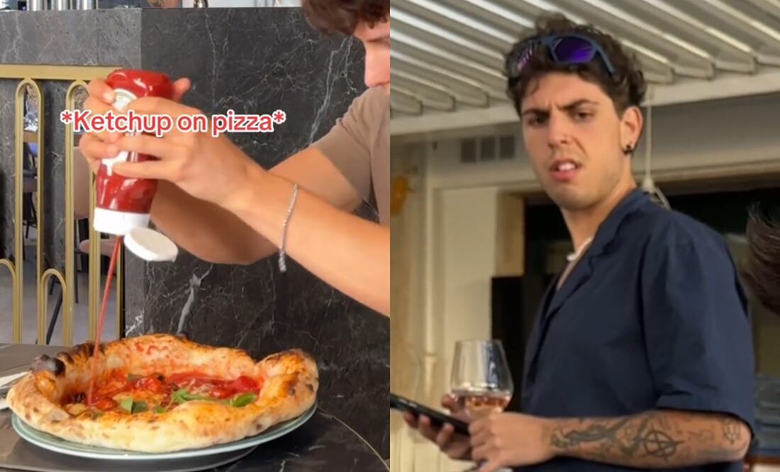 Italianos se indignan con influencer que le echó cátsup a su pizza. Foto: Captura TikTok
