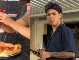 Italianos se indignan con influencer que le echó cátsup a su pizza. VIDEO