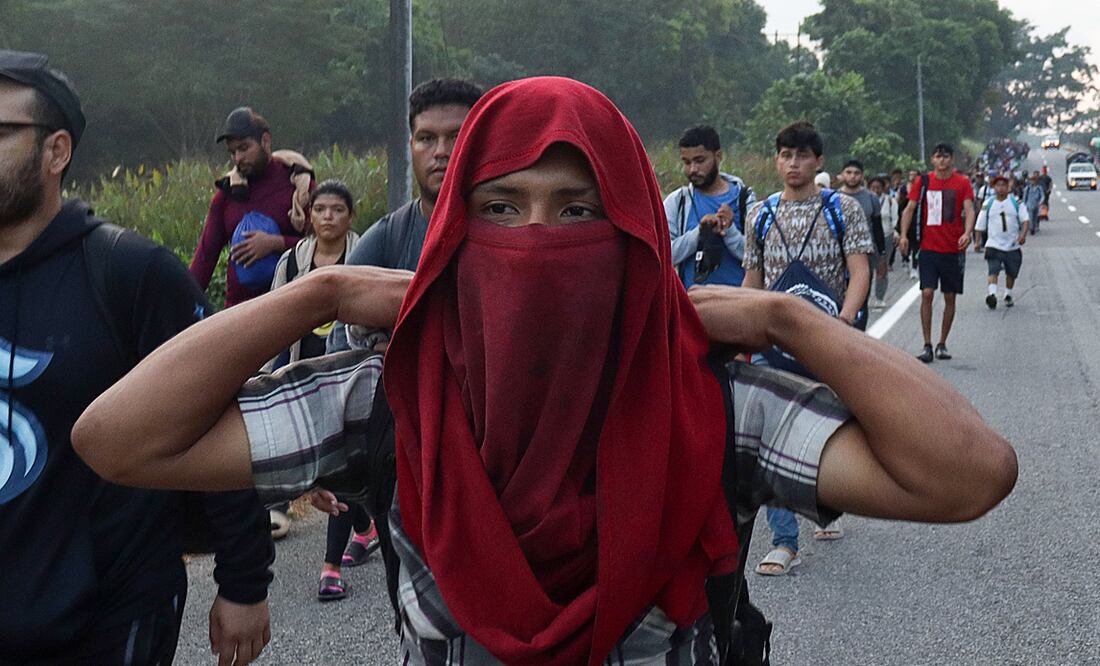 Una caravana migrante sale del sur de México pese a las declaraciones de Trump y Sheinbaum. EFE/ Juan Manuel Blanco