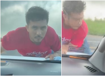 Chofer evita asalto con ladrón colgado al cofre: "era acelerar y frenar en seco", le reclaman en redes. VIDEO