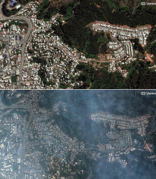 Chile en llamas: el fuego ya deja 19 muertos y miles de casas destruidas. (Photo by Satellite image �2025 Vantor / AFP) / RESTRICTED TO EDITORIAL USE - MANDATORY CREDIT "AFP PHOTO/ SATELLITE IMAGE �2025 VANTOR" - NO MARKETING NO ADVERTISING CAMPAIGNS - DISTRIBUTED AS A SERVICE TO CLIENTS - THE WATERMARK MAY NOT BE REMOVED/CROPPED
RESTRICTED TO EDITORIAL USE - MANDATORY CREDIT "AFP PHOTO/ SATELLITE IMAGE �2025 VANTOR" - NO MARKETING NO ADVERTISING CAMPAIGNS - DISTRIBUTED AS A SERVICE TO CLIENTS - THE WATERMARK MAY NOT BE REMOVED/CROPPED /