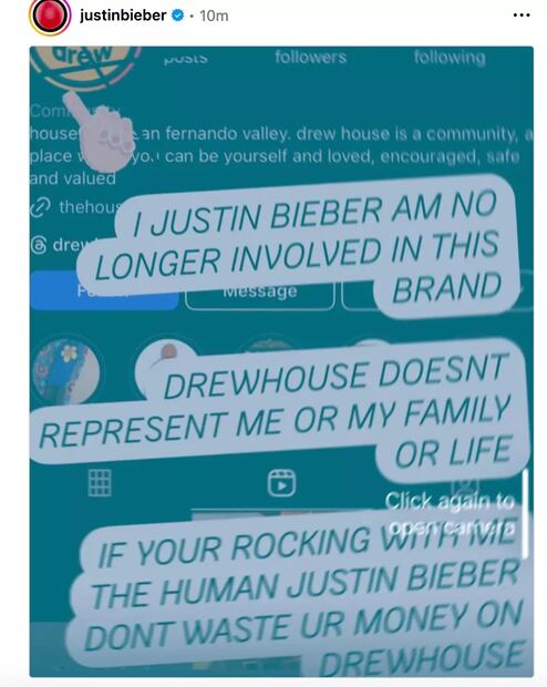Justin Bieber renuncia  DrewHouse Foto: Instagram Justin Bieber